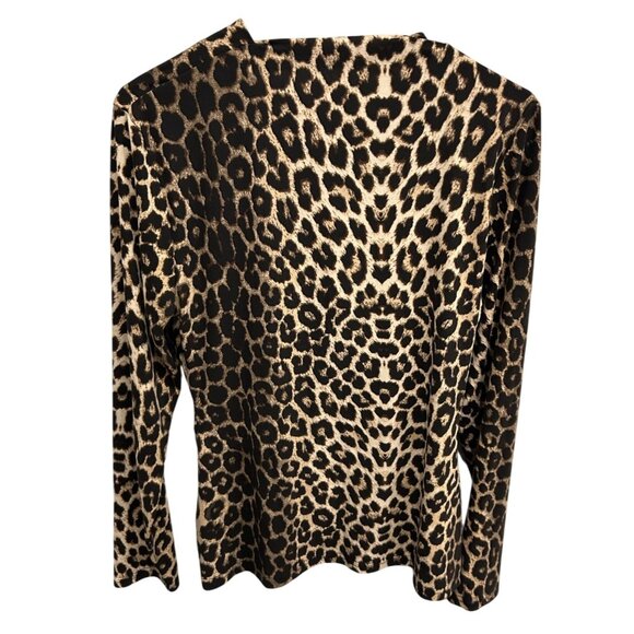 ChicMe Leopard Print Long-Sleeve Top With Deep V Neck Twist Detail Size Large - Picture 2 of 10